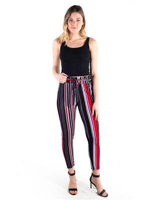 Stripped Trouser Pants with removable self tie sash Red