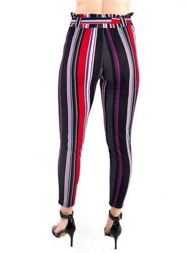 Stripped Trouser Pants with removable self tie sash Red