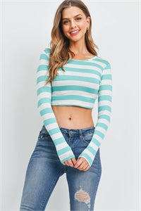 Mint Ivory Striped Halter Long Sleeve Top