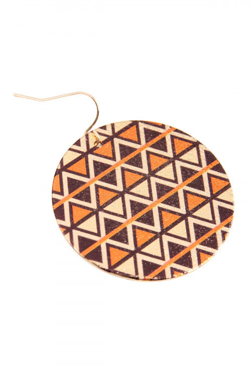 Chevron disc hook  drop earrings