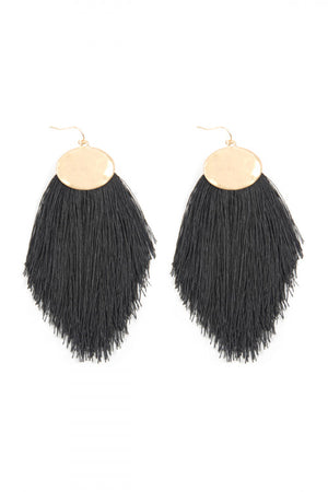 Black Thread Tassel Hook Drop Earrings