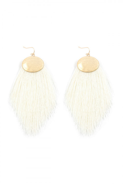 Ivory thread tassel hook drop earrings