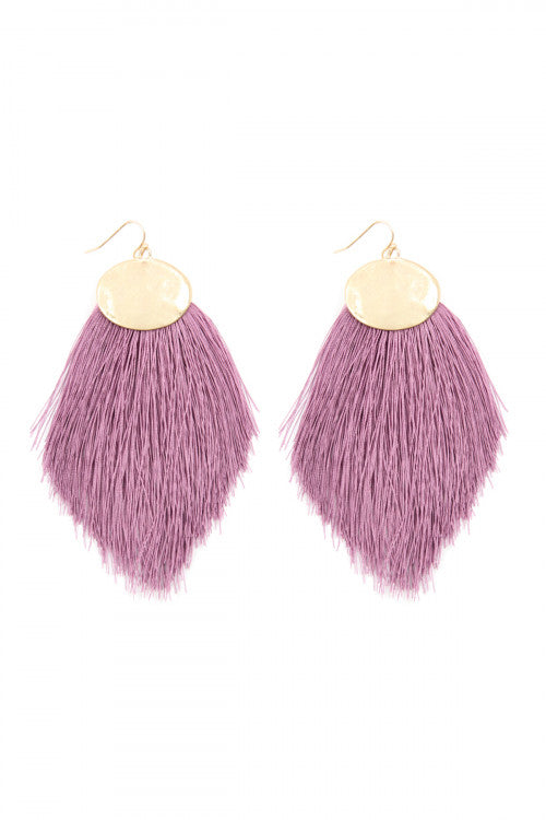 Lavender thread tassel hook drop earrings