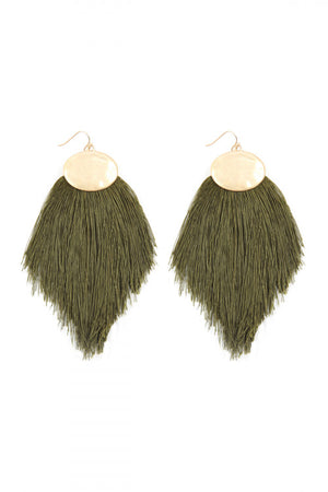 Olive thread hook tassel earrings