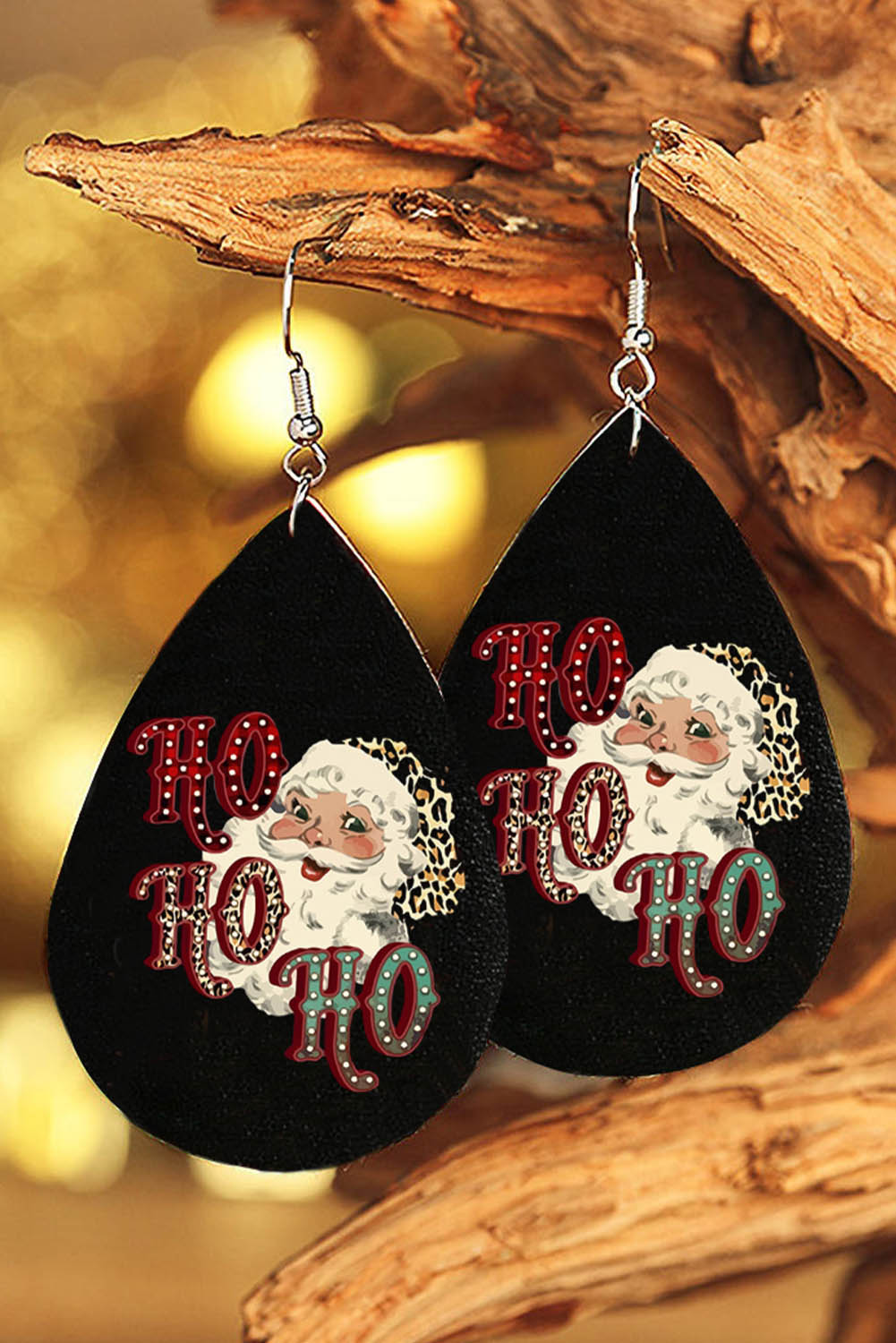 HO HO HO Santa Christmas Print Drop Earrings