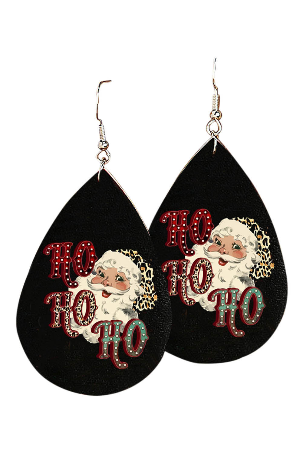 HO HO HO Santa Christmas Print Drop Earrings