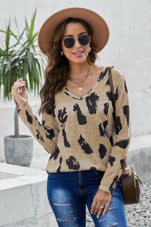 Long Sleeves Leopard Print Blouse