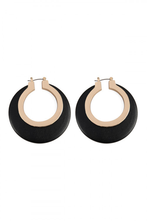 Black wood in metal hinge hook earrings