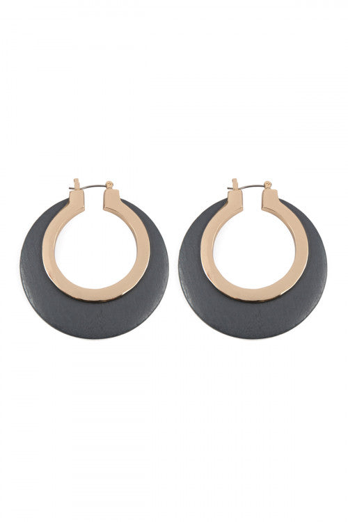 Grey wood in metal hinge hook earrings