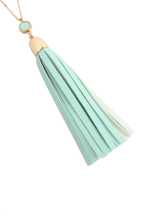 Mint leather tassel pendant necklace