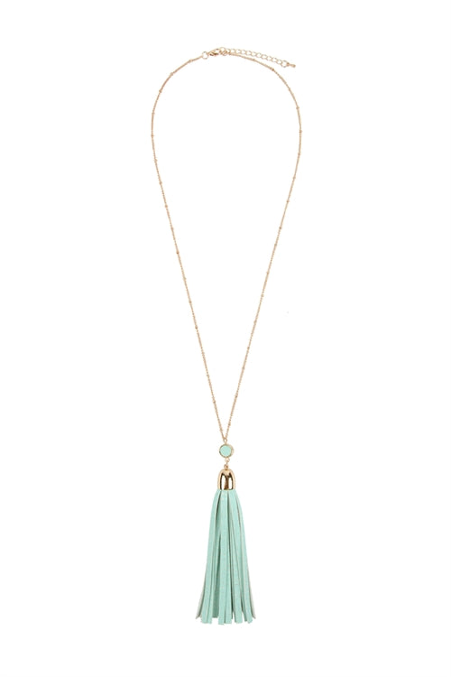 Mint leather tassel pendant necklace