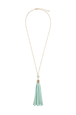 Mint leather tassel pendant necklace