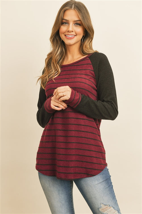 Maroon/Black long sleeve raglan top