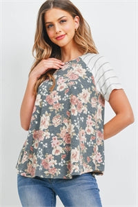 Floral Raglan Stripes Top