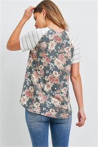 Floral Raglan Stripes Top