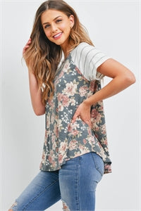 Floral Raglan Stripes Top