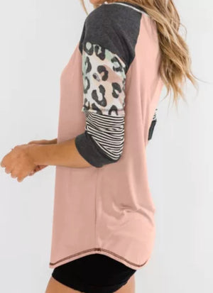 Pink Printed Raglan Sleeve Top