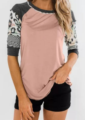 Pink Printed Raglan Sleeve Top