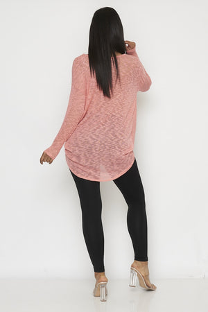 Coral V-Neck Thin Knit Hi-Lo Tunic Top